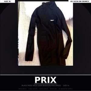 Prix Black Mock Neck Logo Bodycon Mini Dress Size XL | As Worn by Grimes |